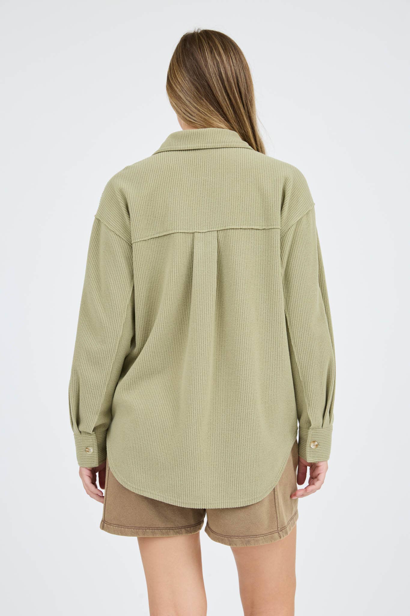 Blu Pepper Rib Knit Button-Up Top with Exposed Seams