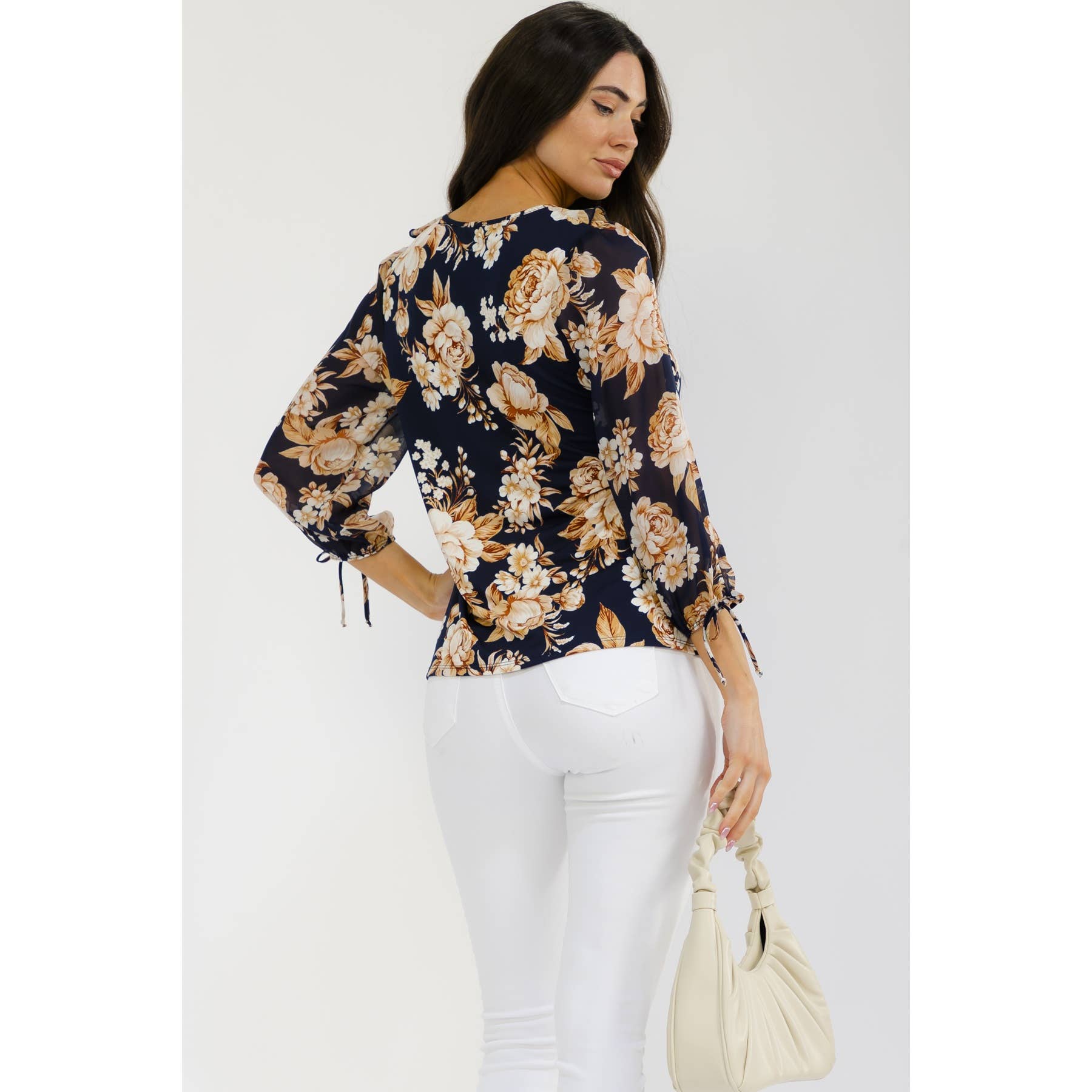 Gold Button with a Romantic Ruffle Front Blouse