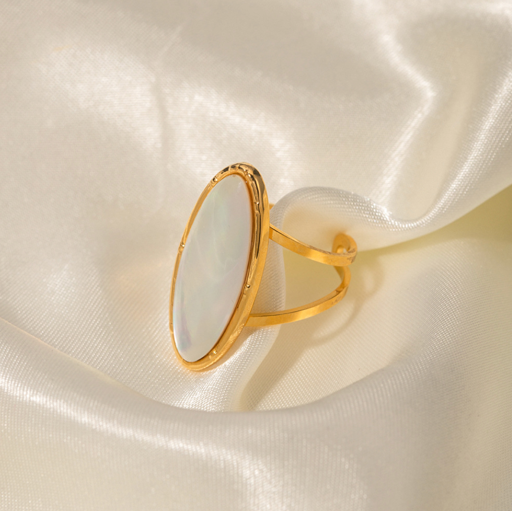 18K Gold Plated Oval Shell Ring