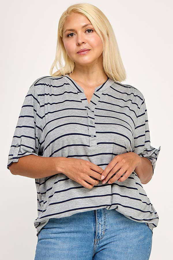 Henley With Rolled Sleeve Detail