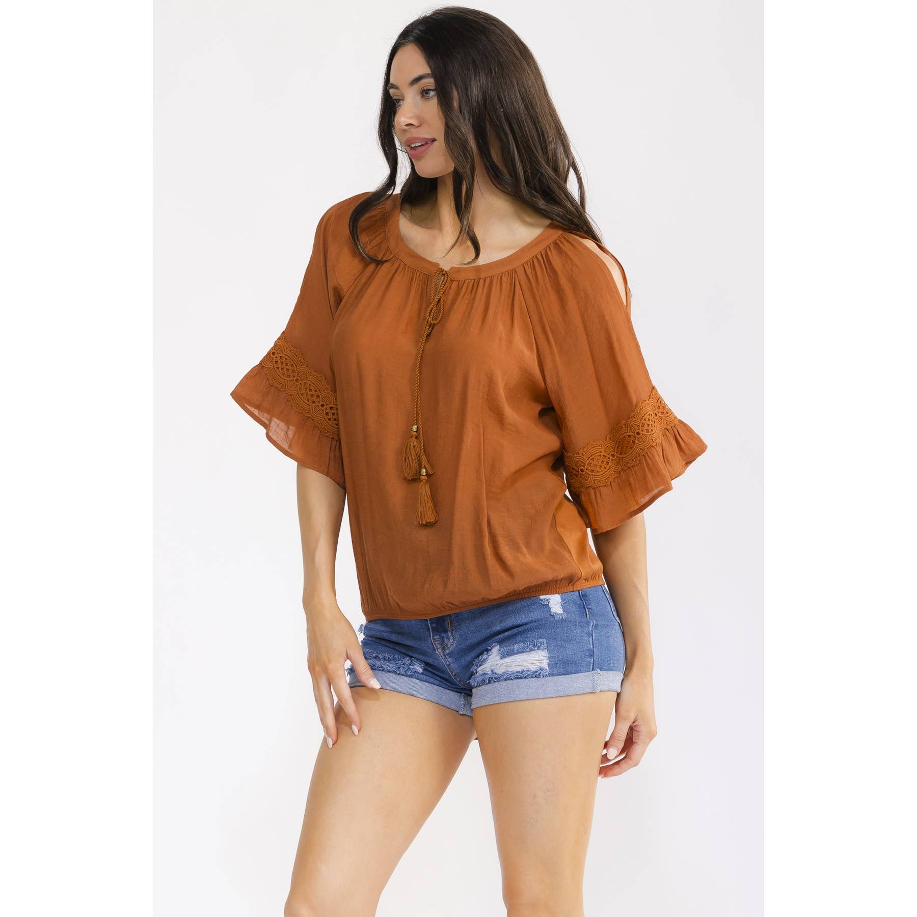 Bell Sleeve Flowy Top with Tassel Detail