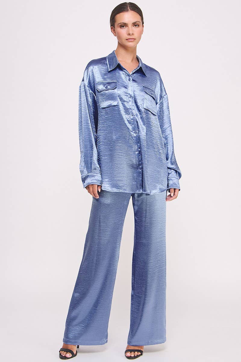 Metallic Flared Wide-Leg Pants