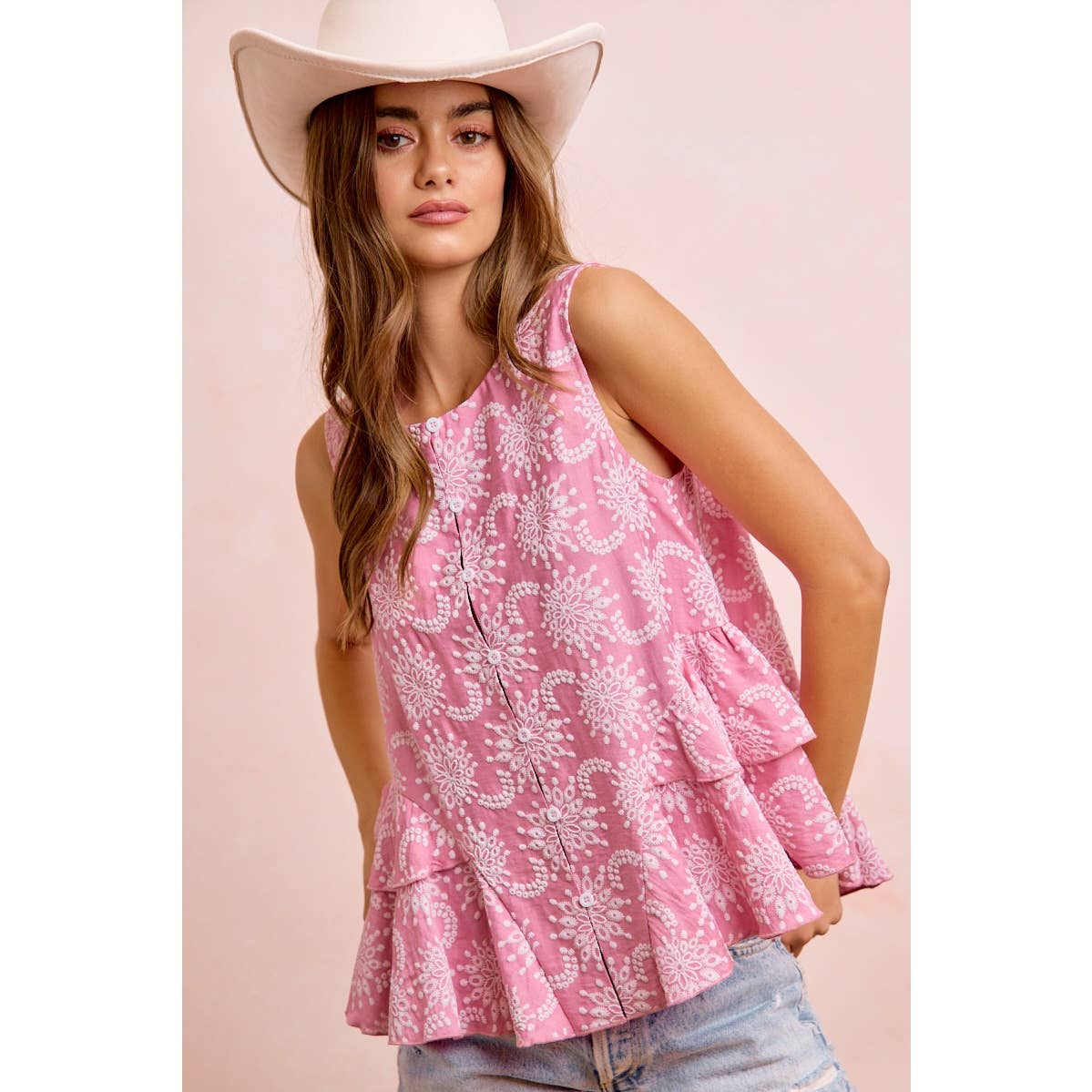 Bibi Sleeveless Ruffle Detail Top