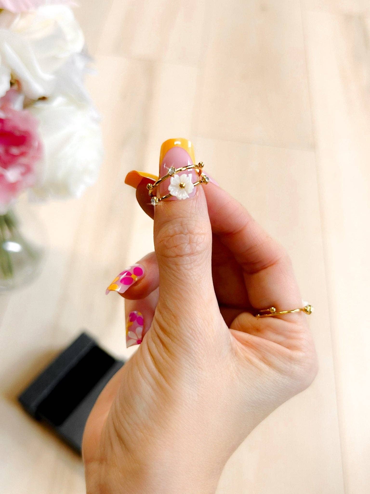 Daisy & Diamond Stainless Steel Ring Set