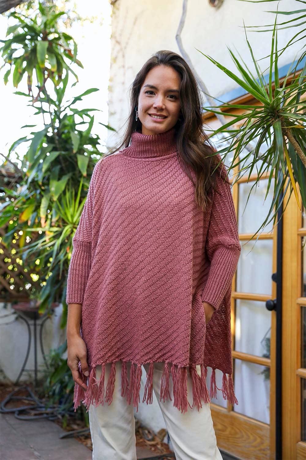 Cozy Roll Neck Poncho Sweater