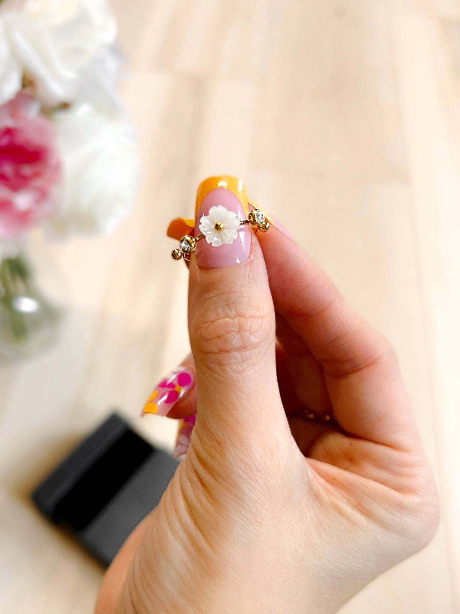 Daisy & Diamond Stainless Steel Ring Set