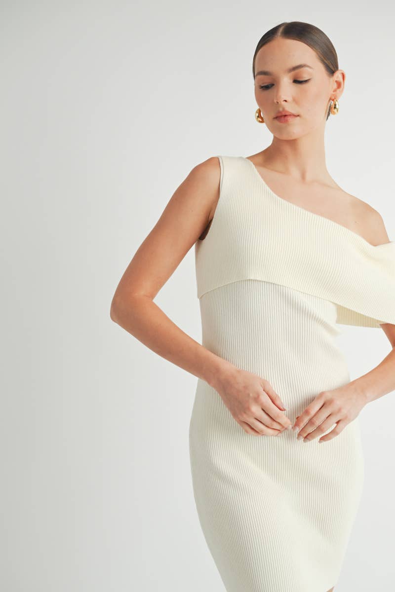 One Shoulder Ribbed Sweater Dress