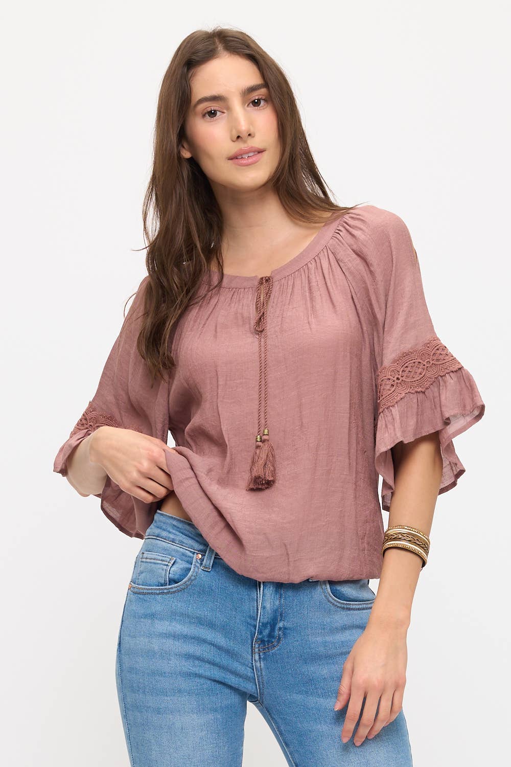 Bell Sleeve Flowy Top with Tassel Detail