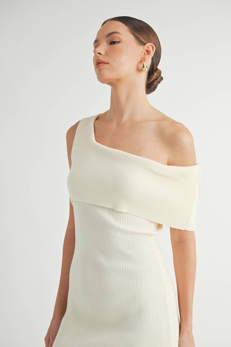 One Shoulder Ribbed Sweater Dress