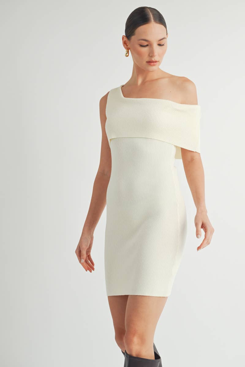 One Shoulder Ribbed Sweater Dress