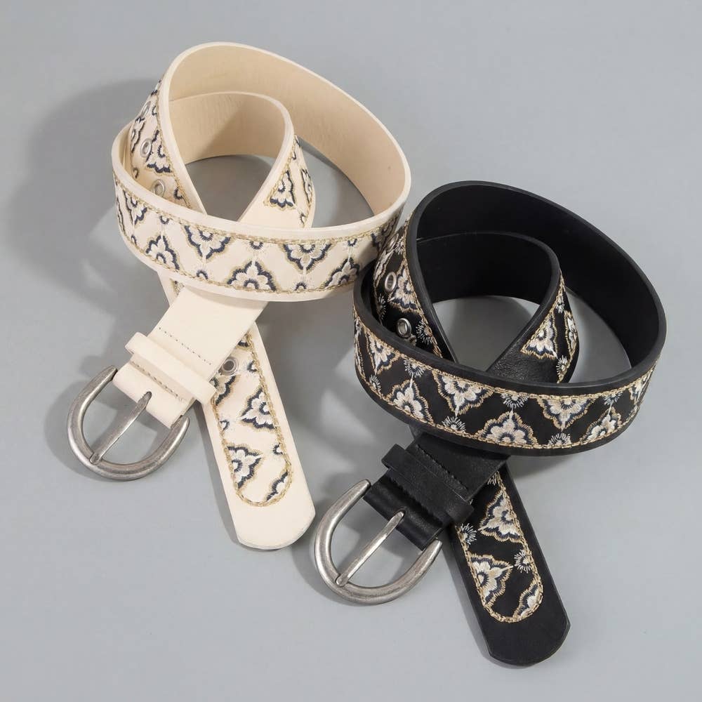 Wide Embroidered Floral Belt