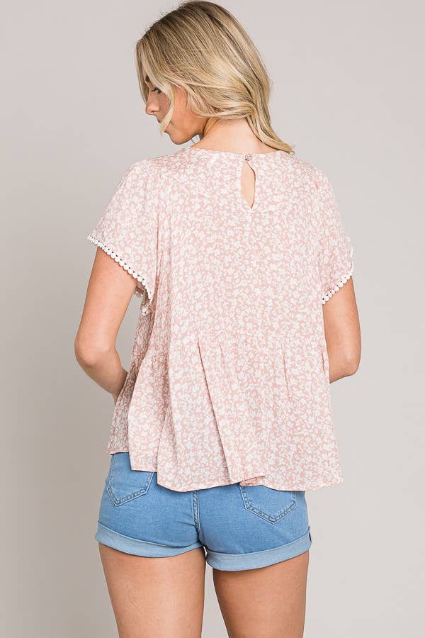 Flutter Sleeve Lace Trim Top