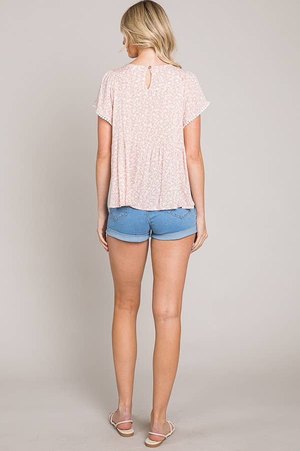 Flutter Sleeve Lace Trim Top