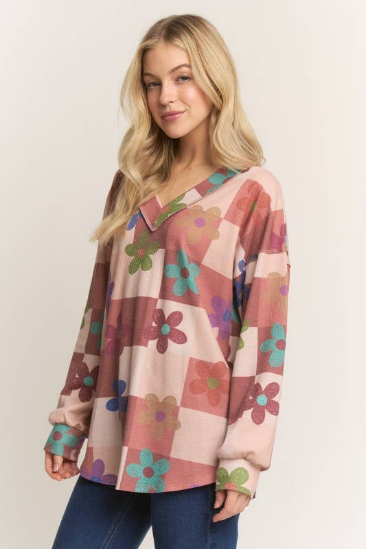 Heimish Floral Long Sleeve V Neck Top