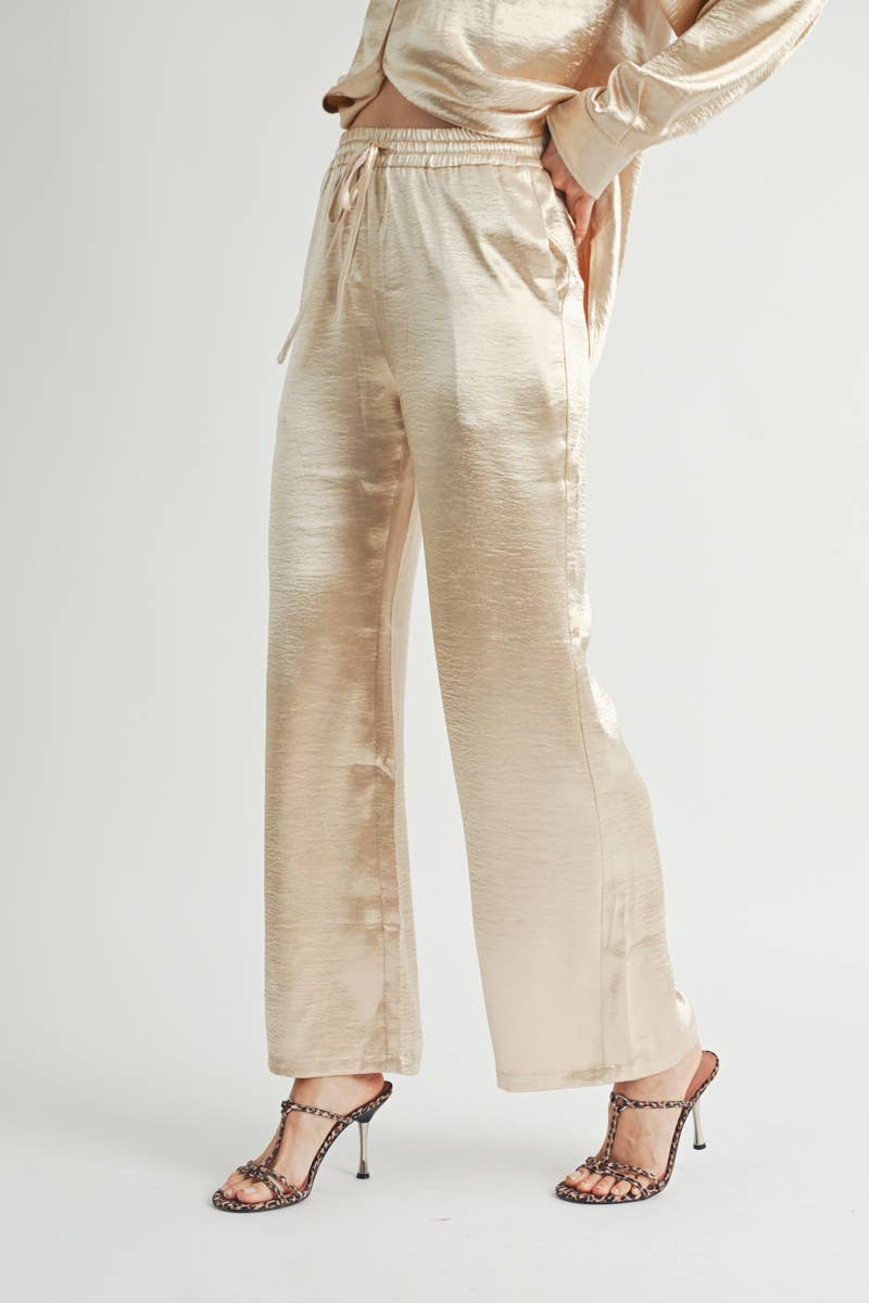 Metallic Flared Wide-Leg Pants