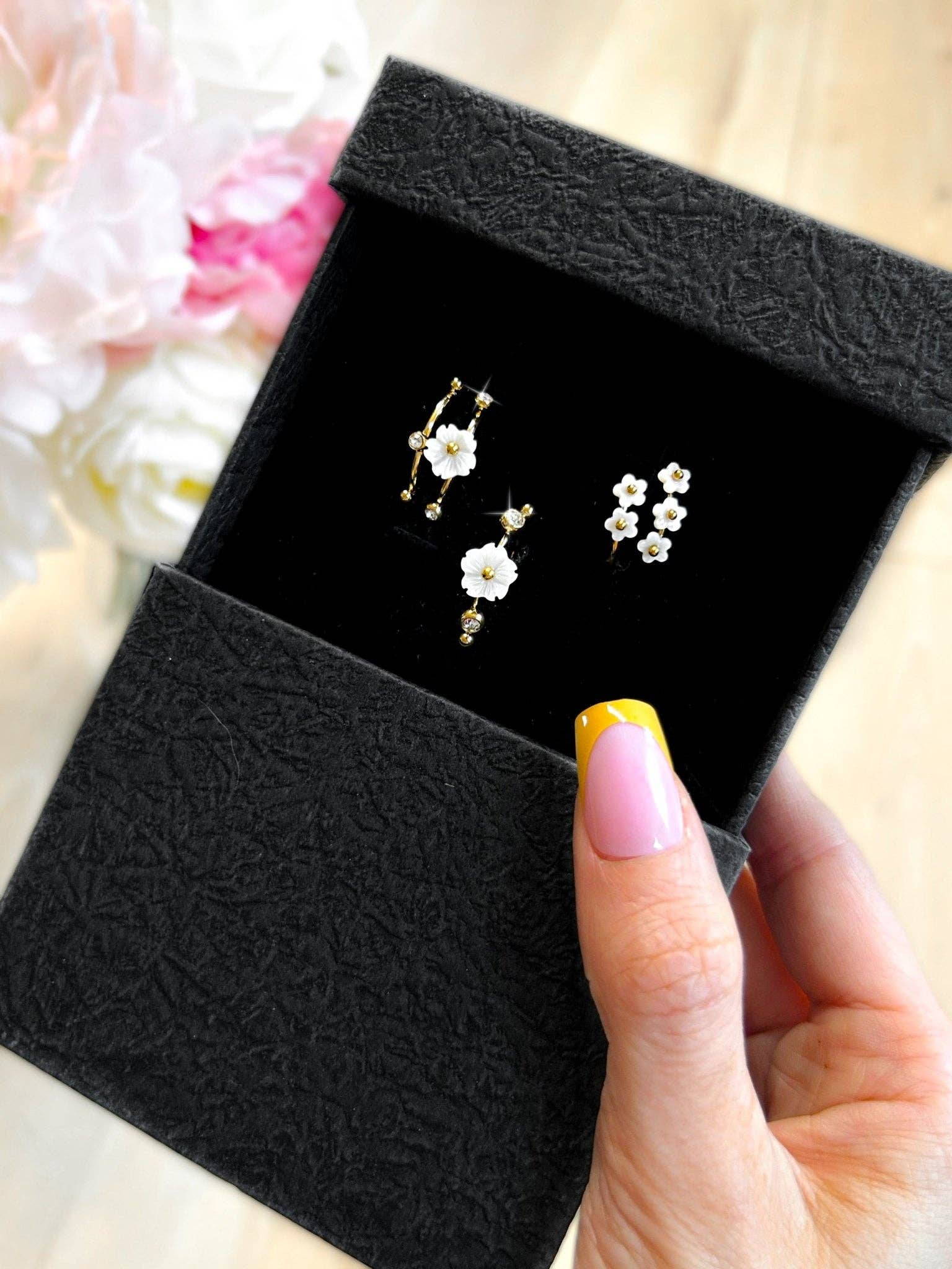 Daisy & Diamond Stainless Steel Ring Set
