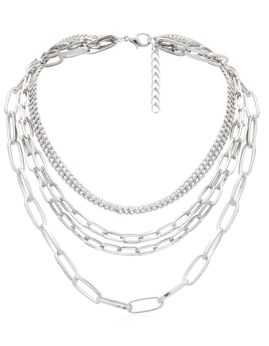 Layered Silver Chain Necklace Stack