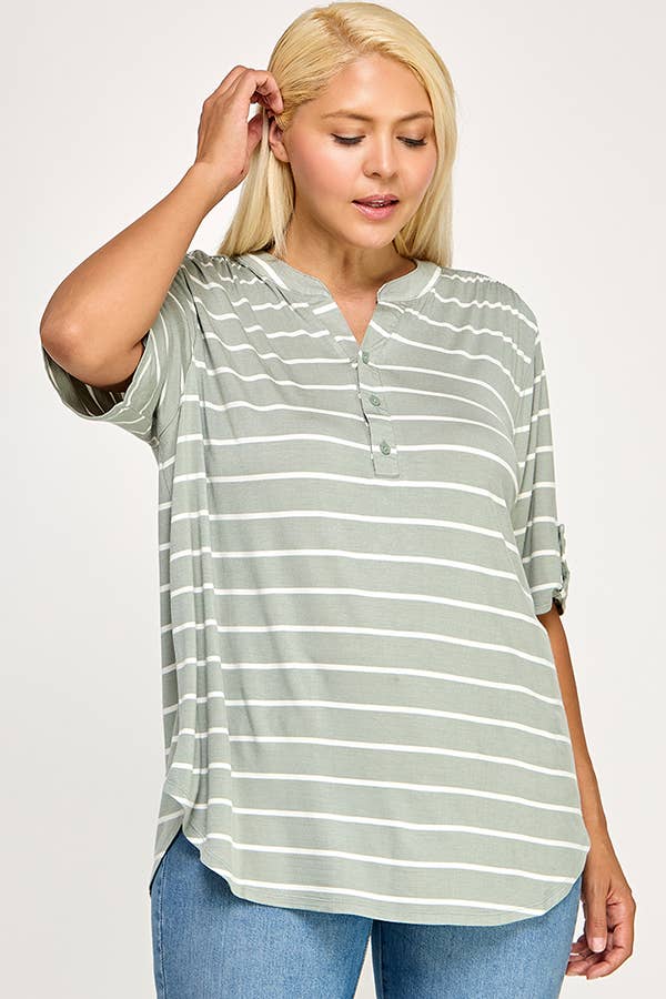 Henley With Rolled Sleeve Detail