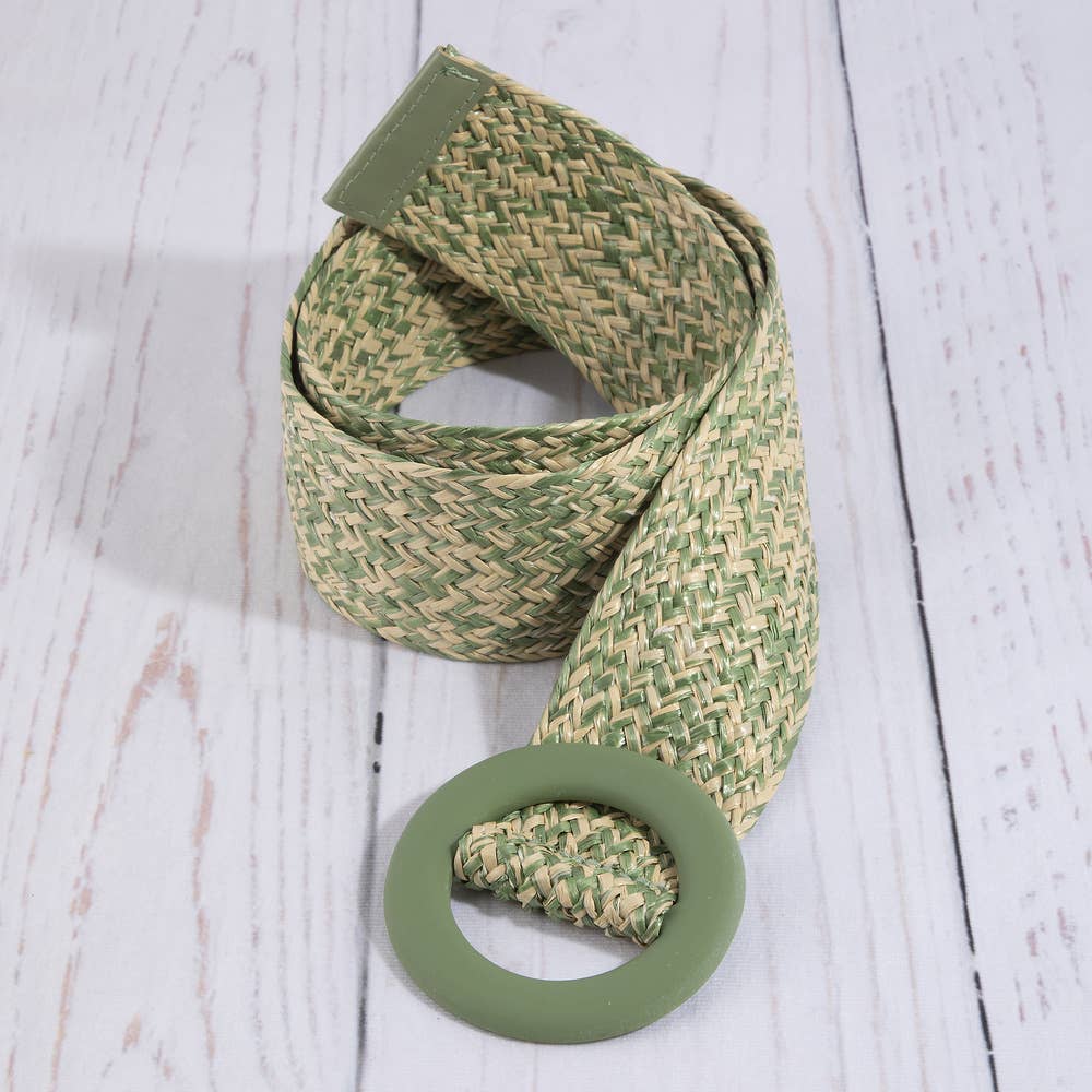 Woven Straw Belt with Wide O-Ring Buckle