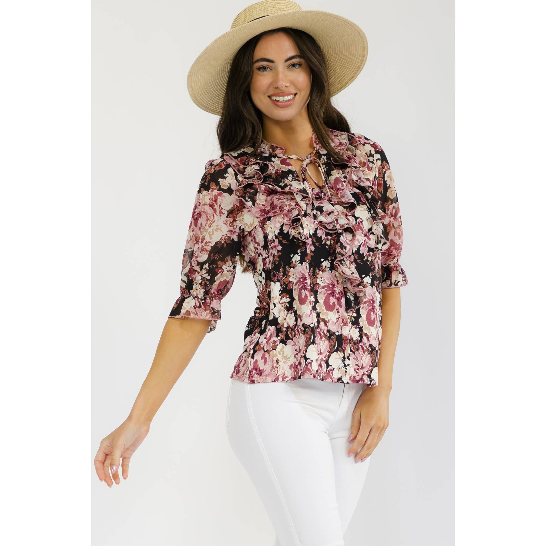 Floral Tie Neck Romantic Blouse