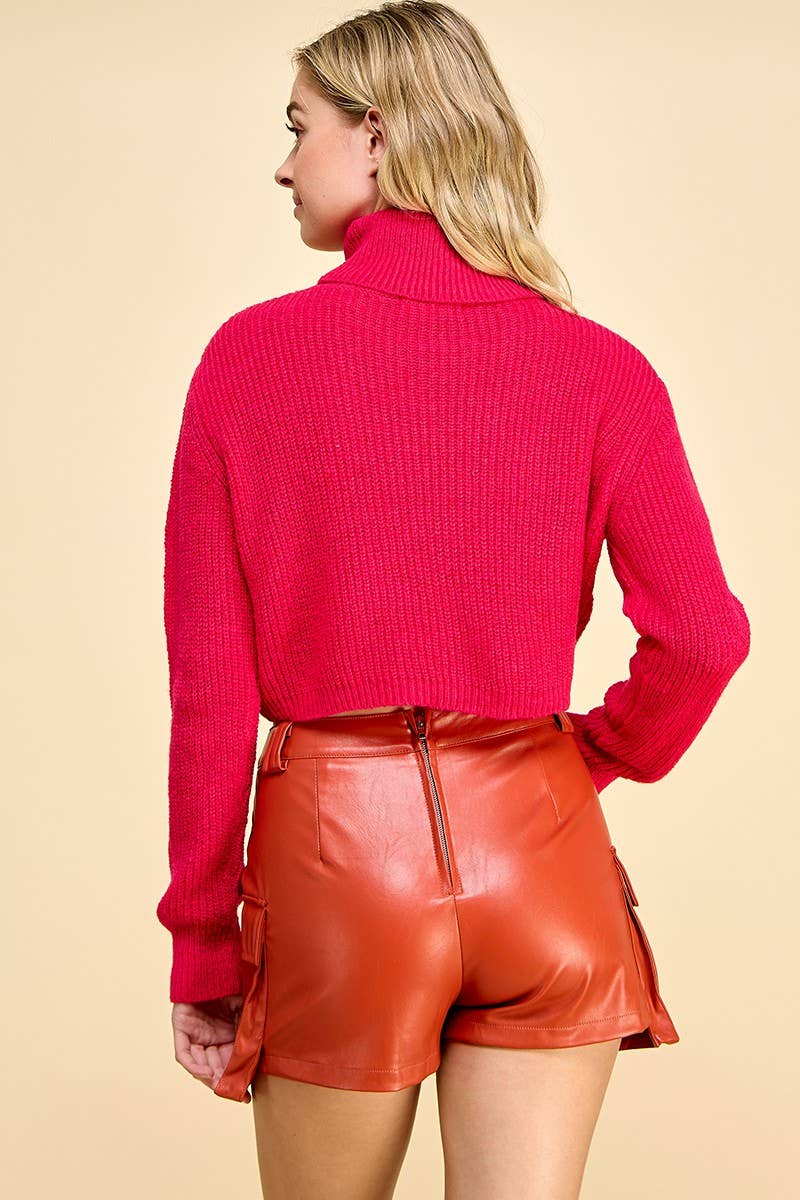 Cropped Mock Neck Knit Sweater