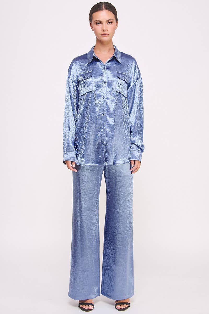 Metallic Flared Wide-Leg Pants