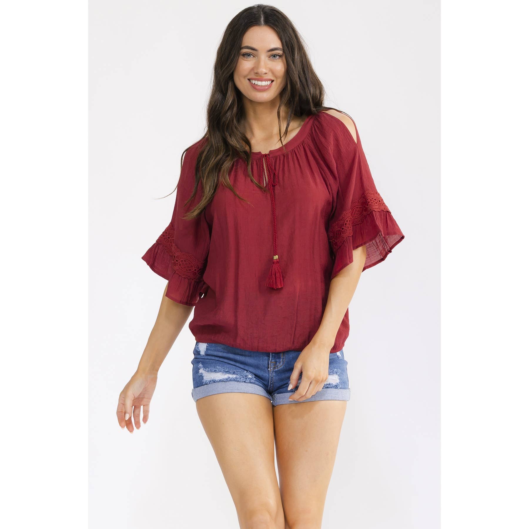 Bell Sleeve Flowy Top with Tassel Detail