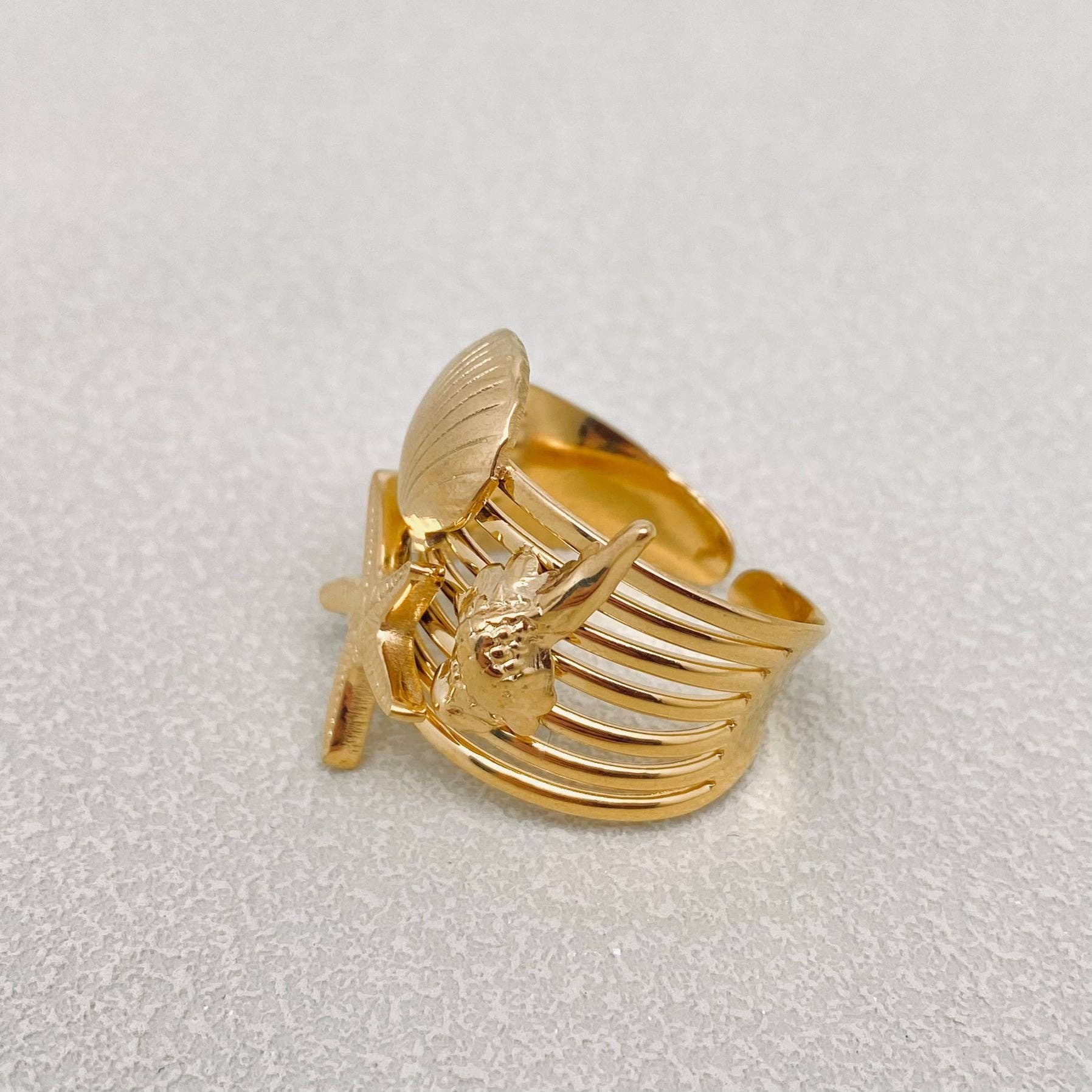 Conch Shell Starfish 18K Gold Plated Ring