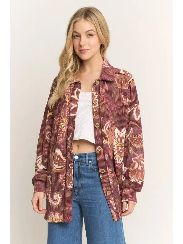 Heimish Paisley Urban Ribbed Button Down Shacket