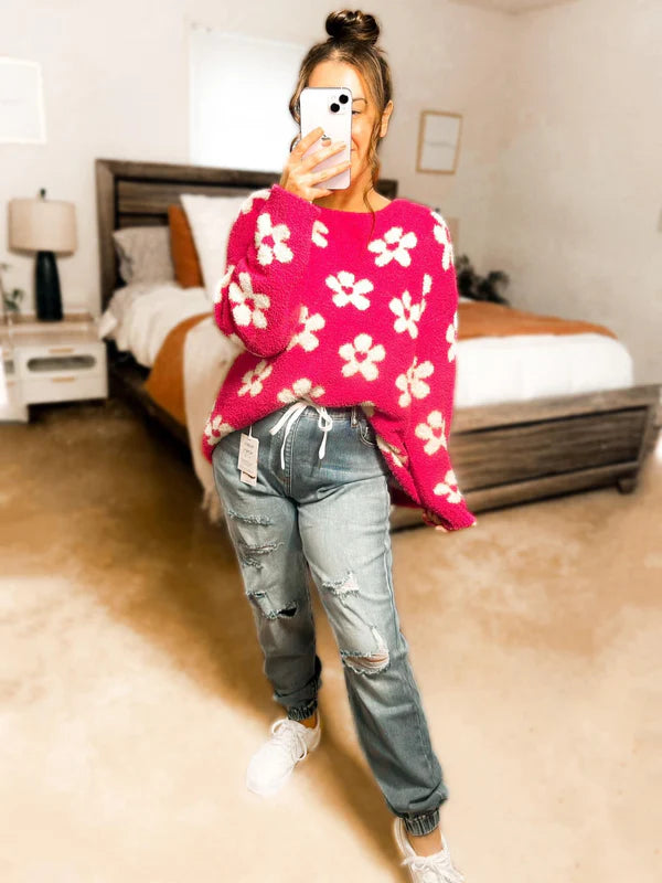 Daisy Heart Plush Sweater
