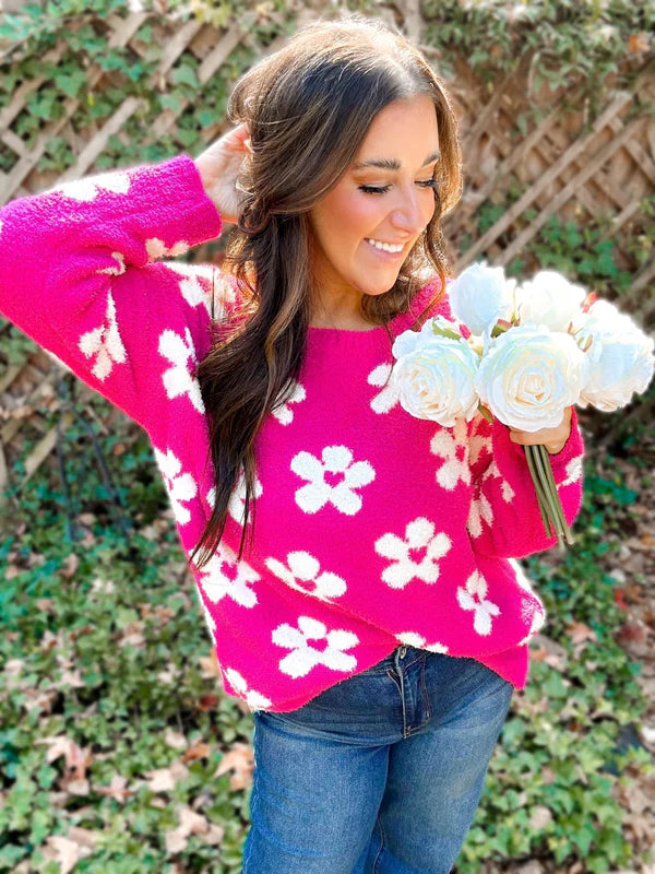 Daisy Heart Plush Sweater