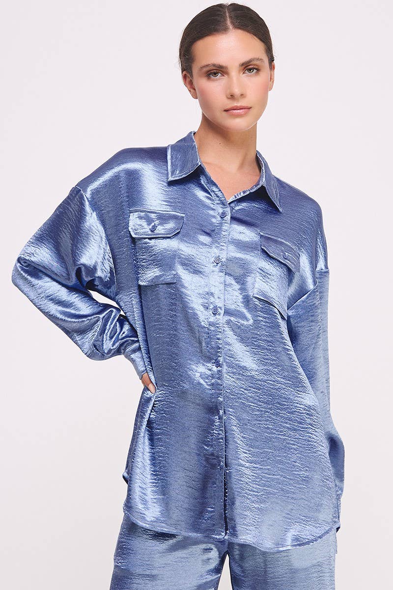 Champagne Button Down Metallic Shirt