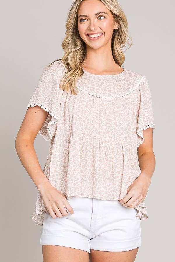 Flutter Sleeve Lace Trim Top