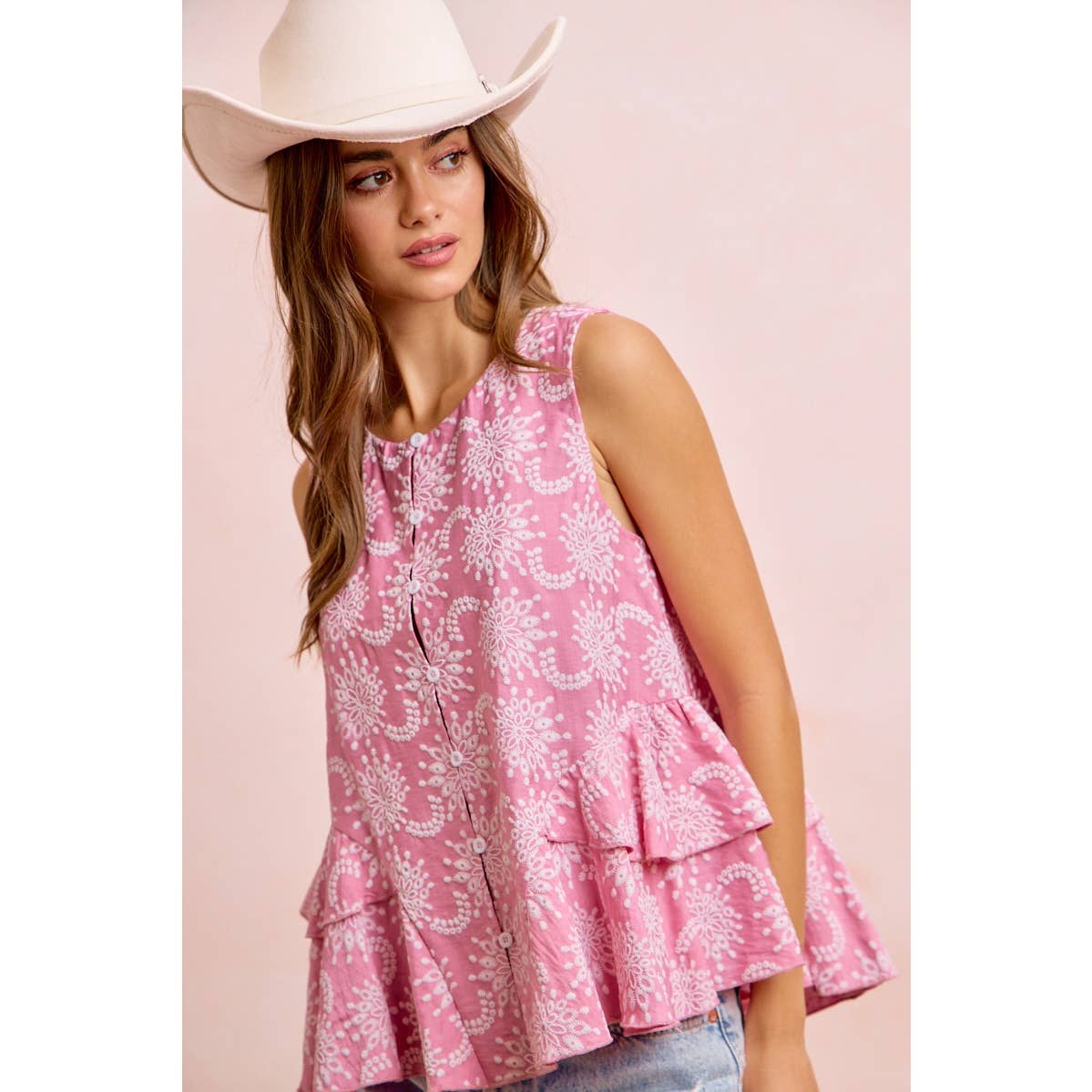 Bibi Sleeveless Ruffle Detail Top
