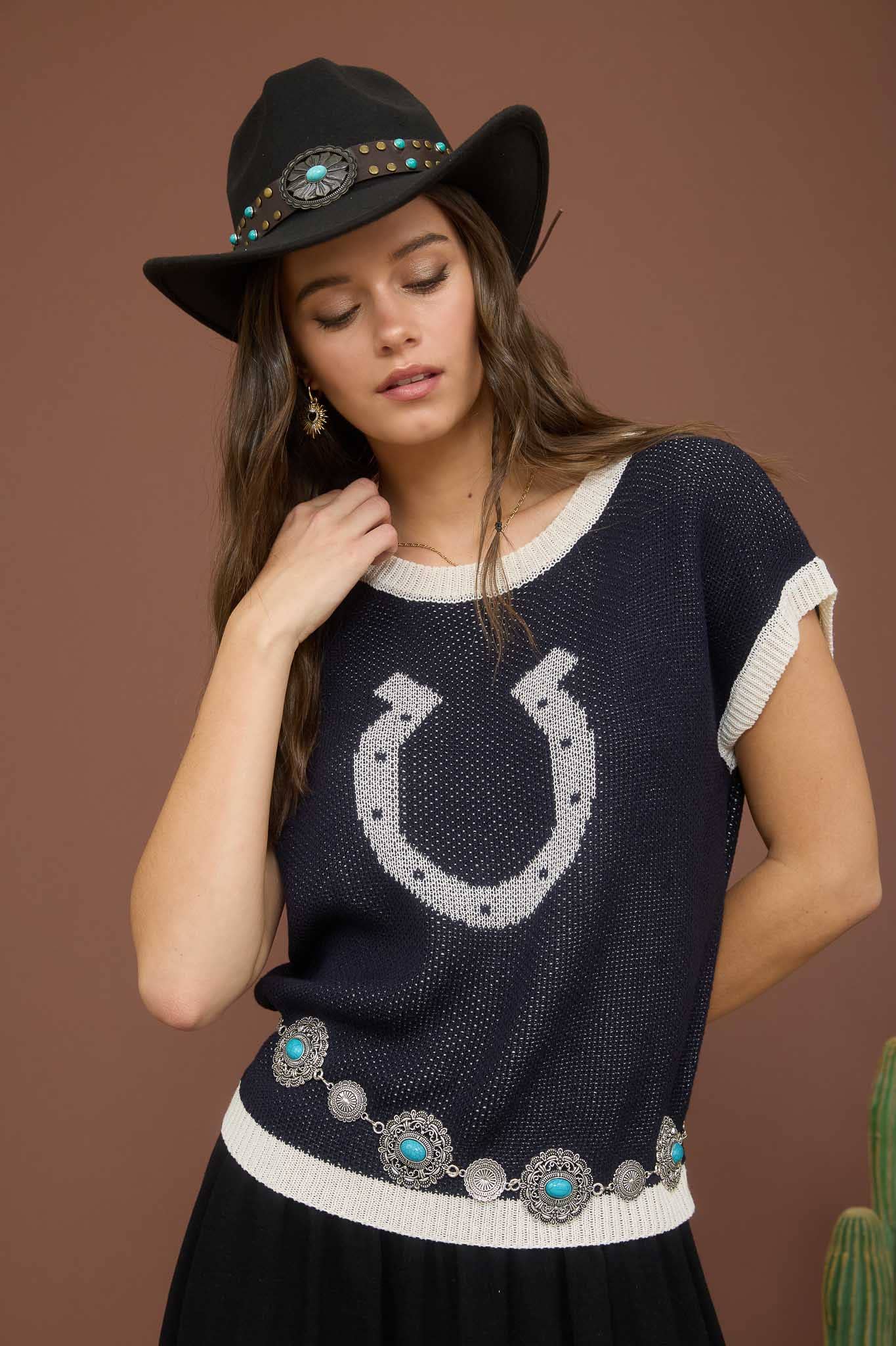Blu Pepper Horseshoe Short Sleeve Knit Sweater