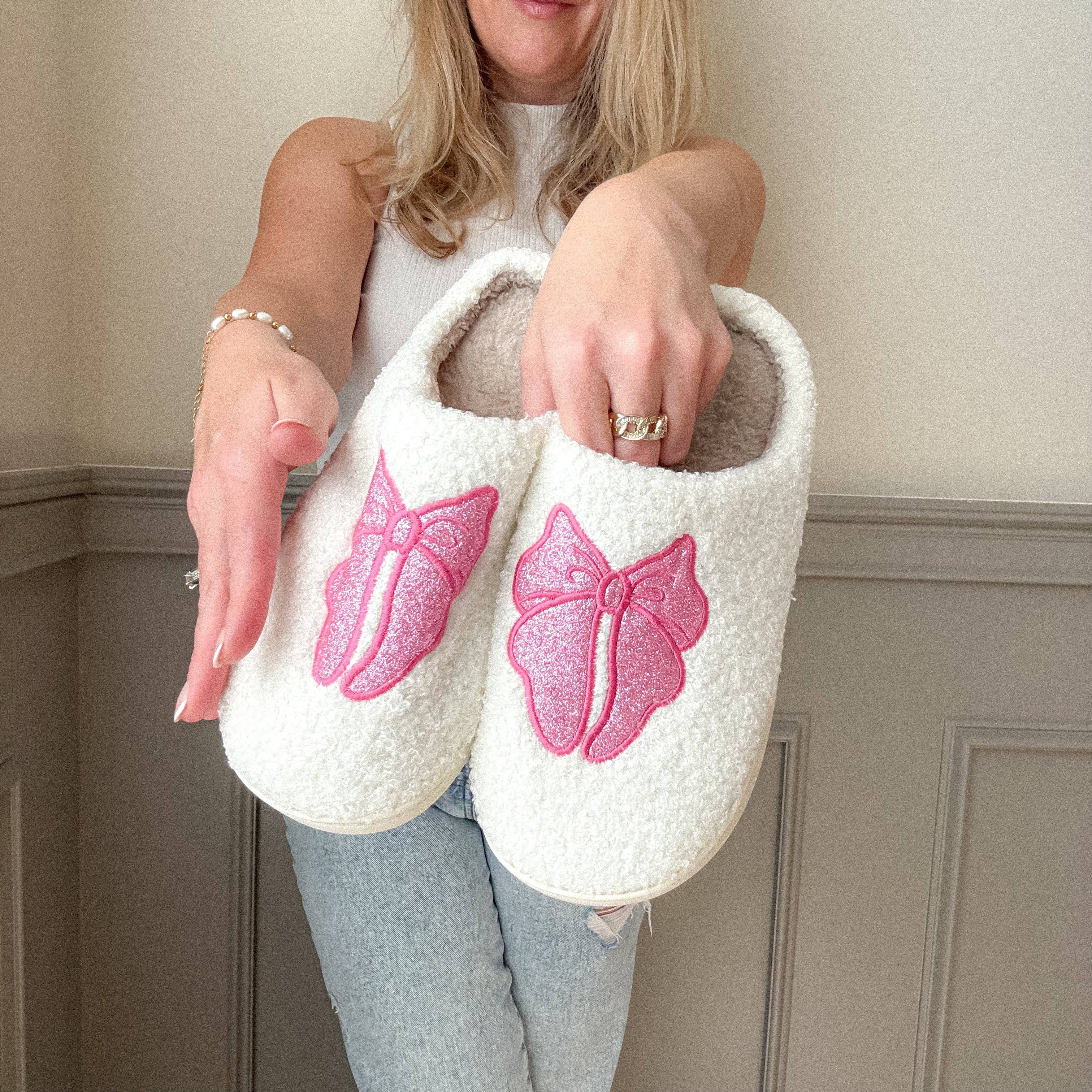Sparkle Bow Accent Slippers