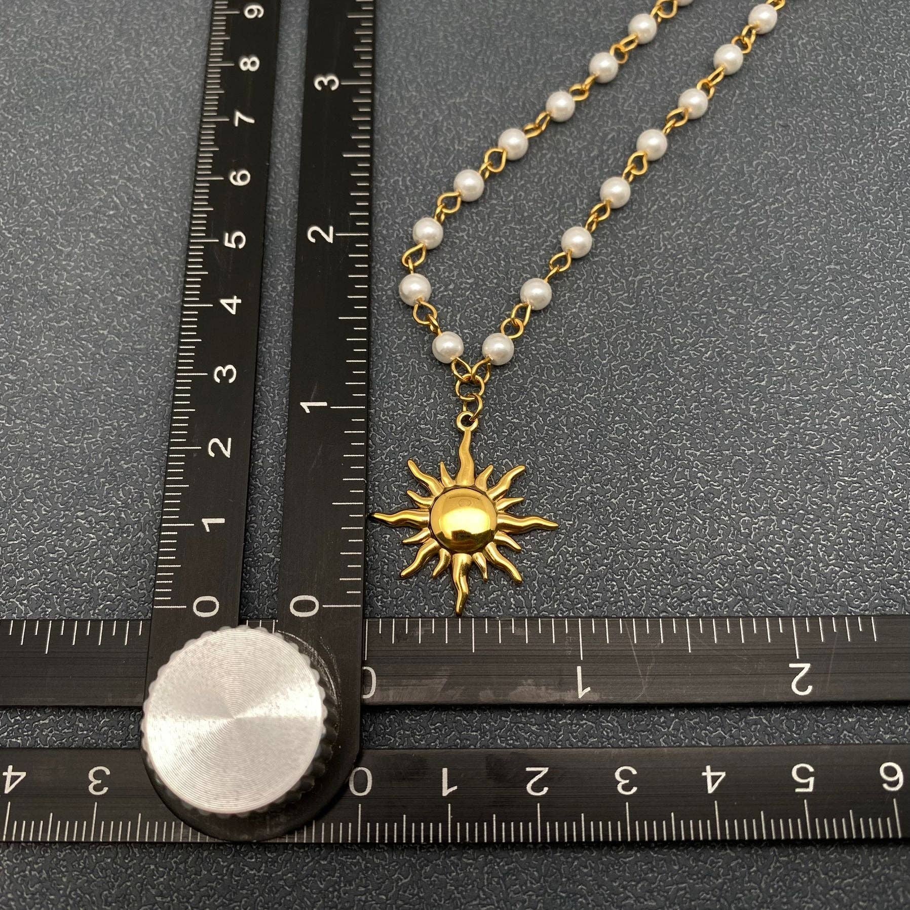 Sun Charm Pearl Chain 18K Gold Plated Necklace
