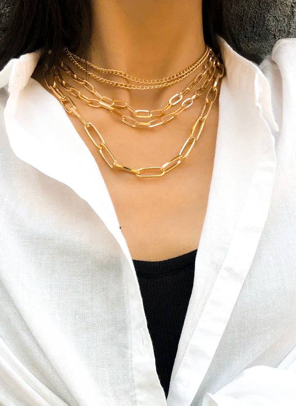 Layered Silver Chain Necklace Stack