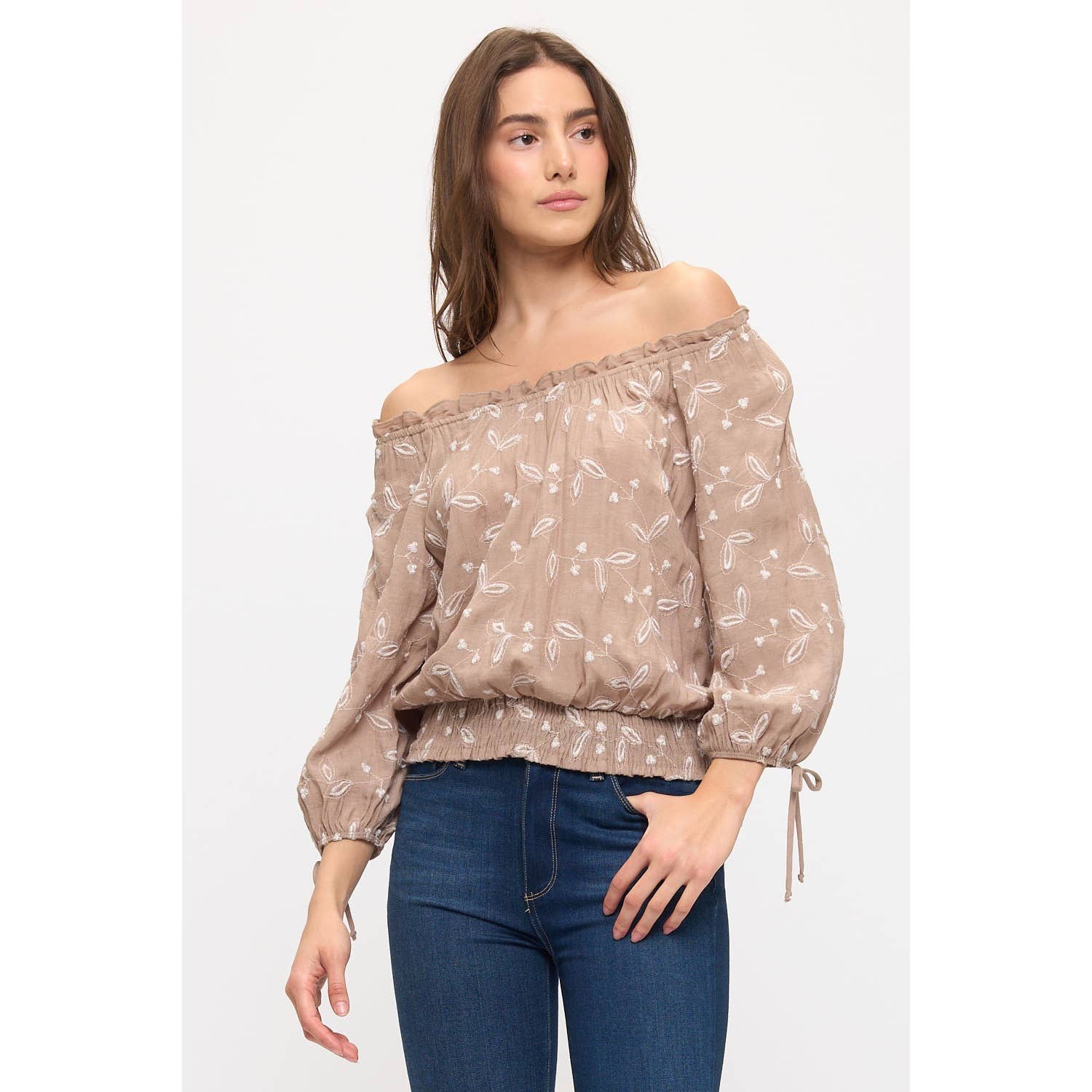 Embroidered Tie Sleeve Peasant Top