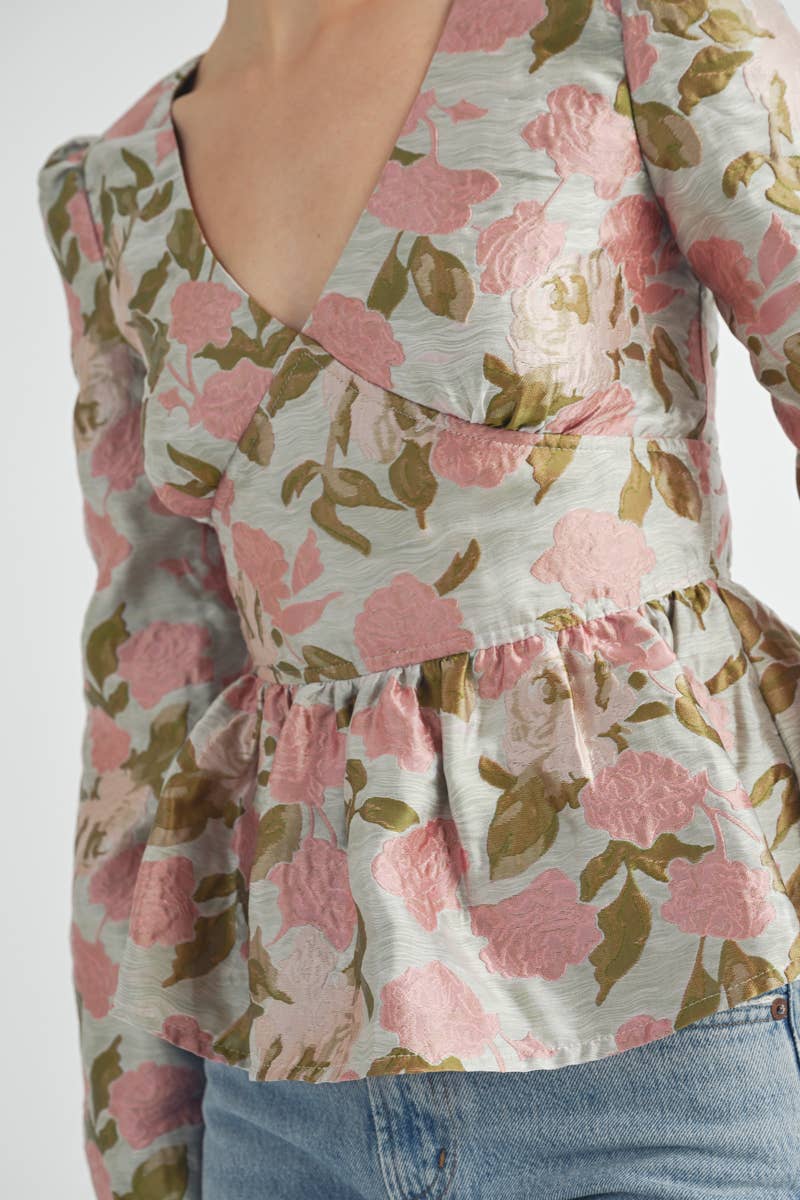 Floral Jacquard Peplum Blouse