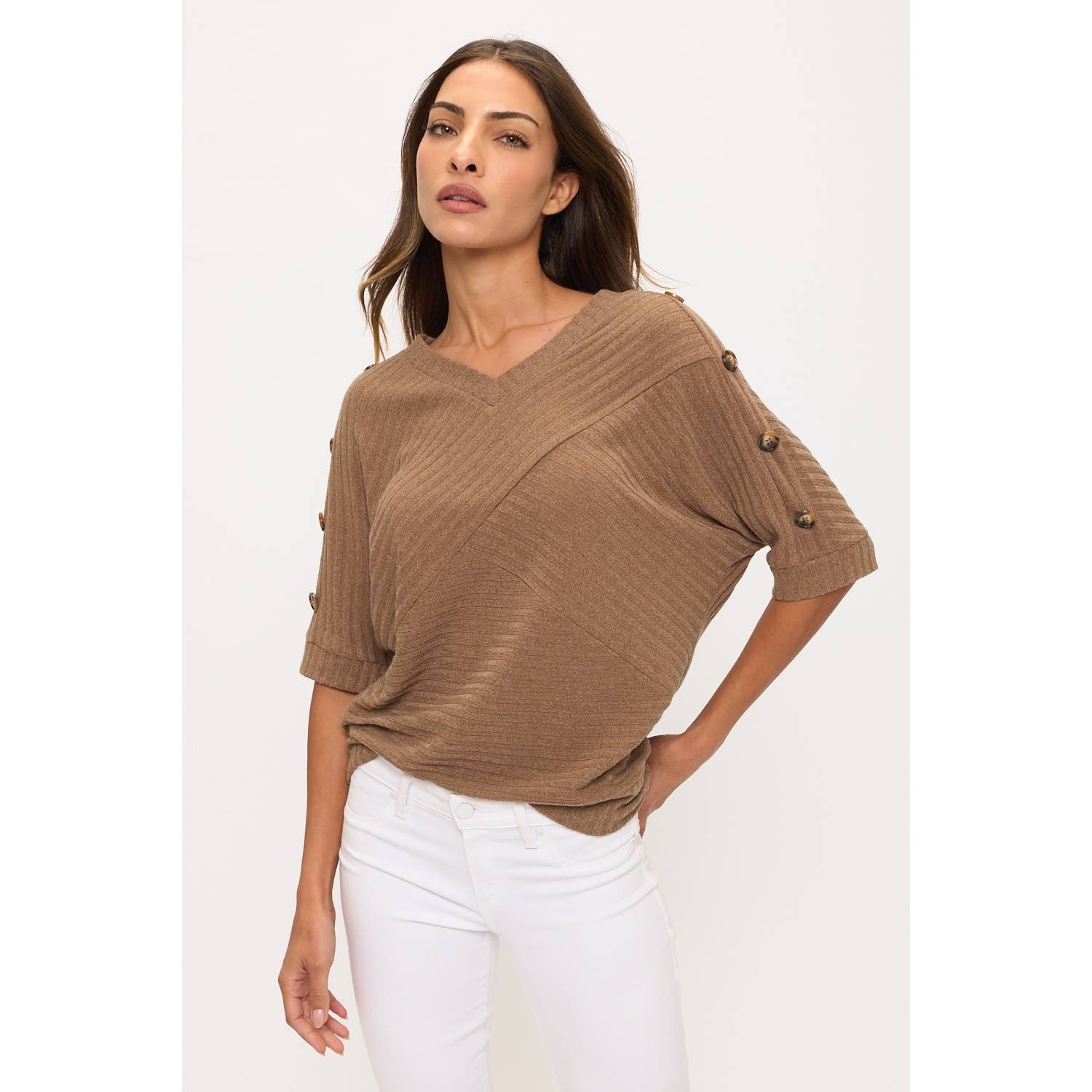 Button Detail V Neck Sweater
