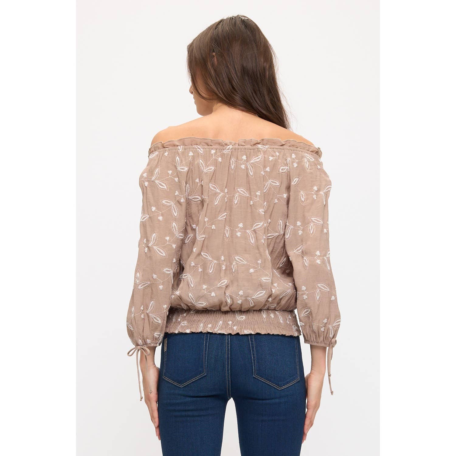 Embroidered Tie Sleeve Peasant Top