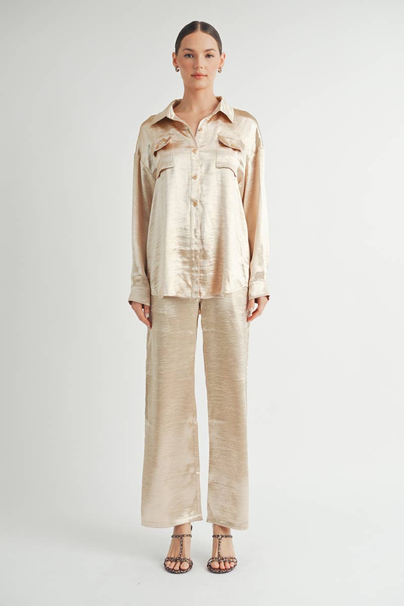 Metallic Flared Wide-Leg Pants