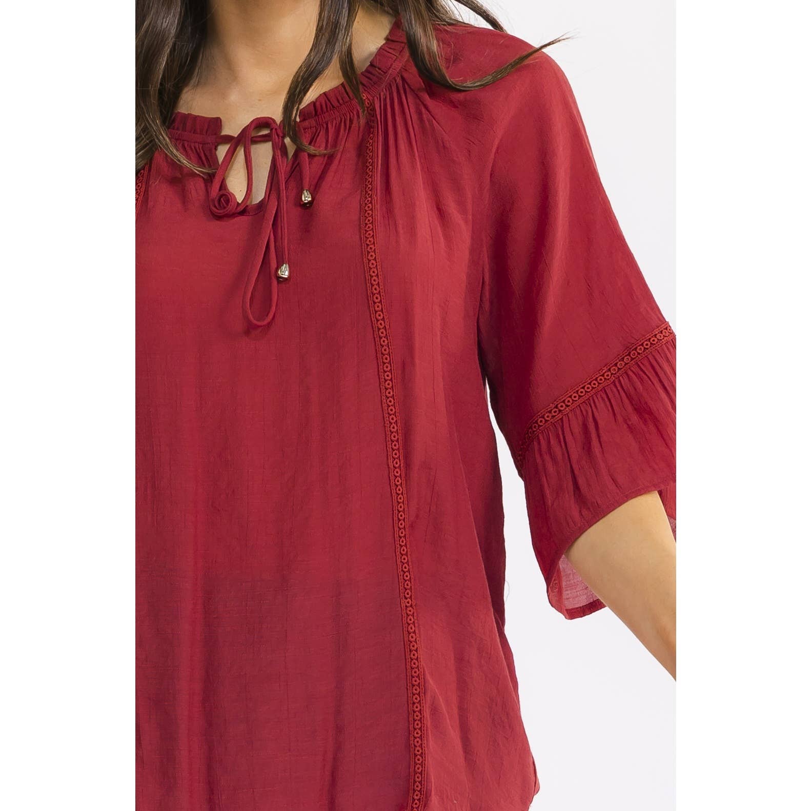 Crochet-Trim Bell-Sleeve Peasant Top