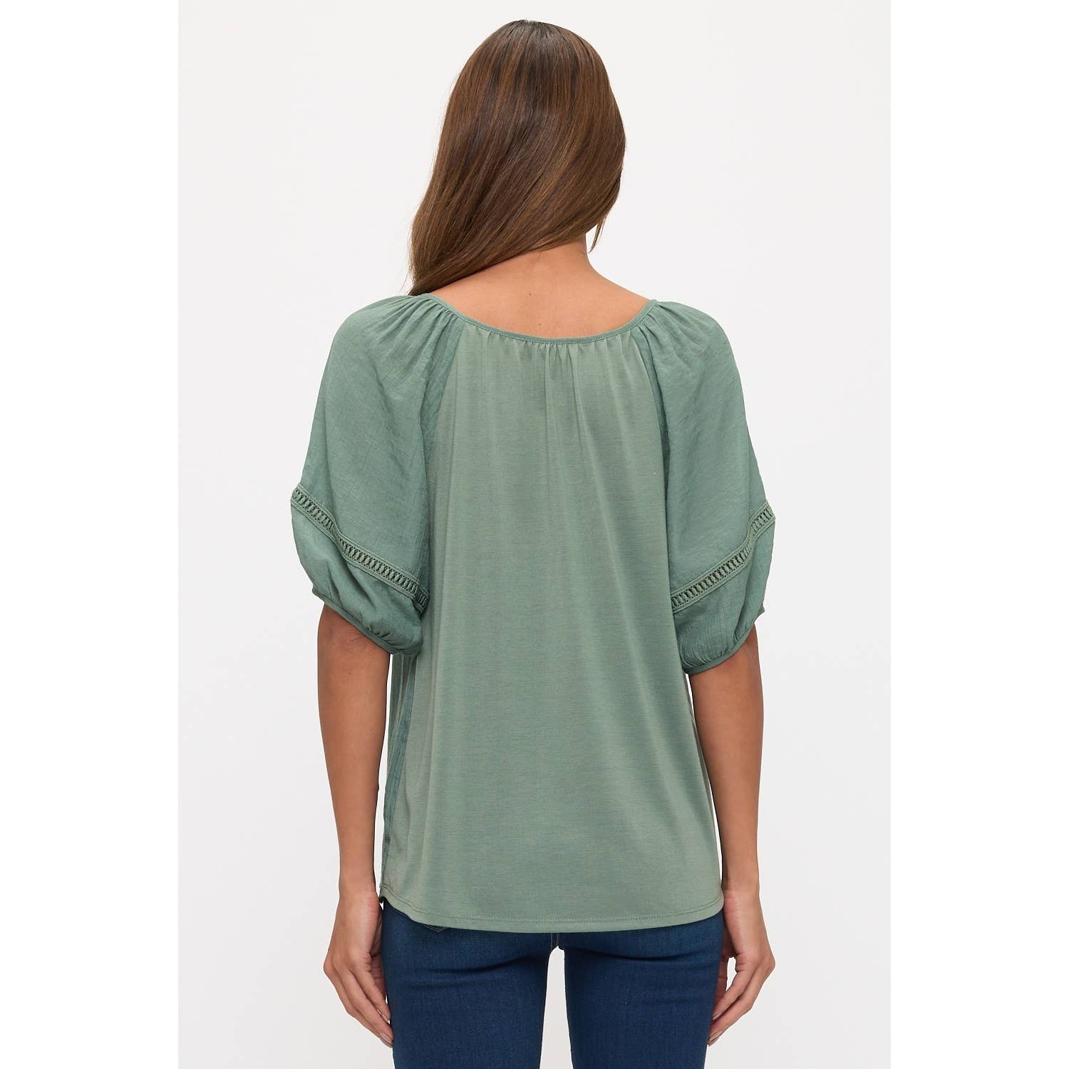 Crochet-Trim Tie-Neck Peasant Top