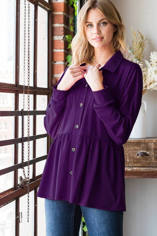 Heimish Button Down Shacket with Shirring