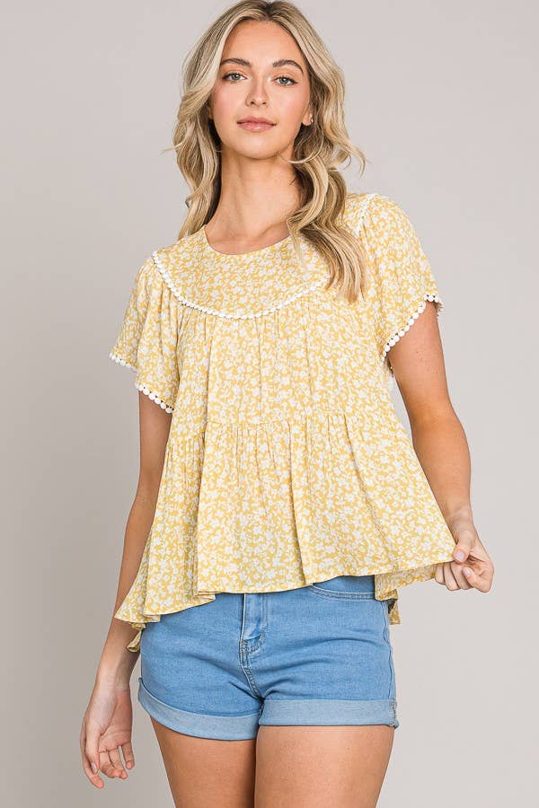 Flutter Sleeve Lace Trim Top