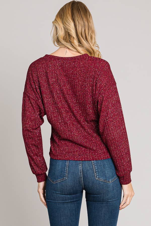 Boxy Long Sleeve Shimmer Lurex Rib Knit Crop Sweater