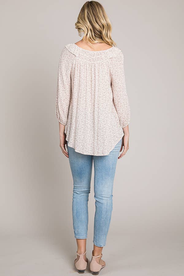 Woven Peasant Top with Bracelet Sleeves