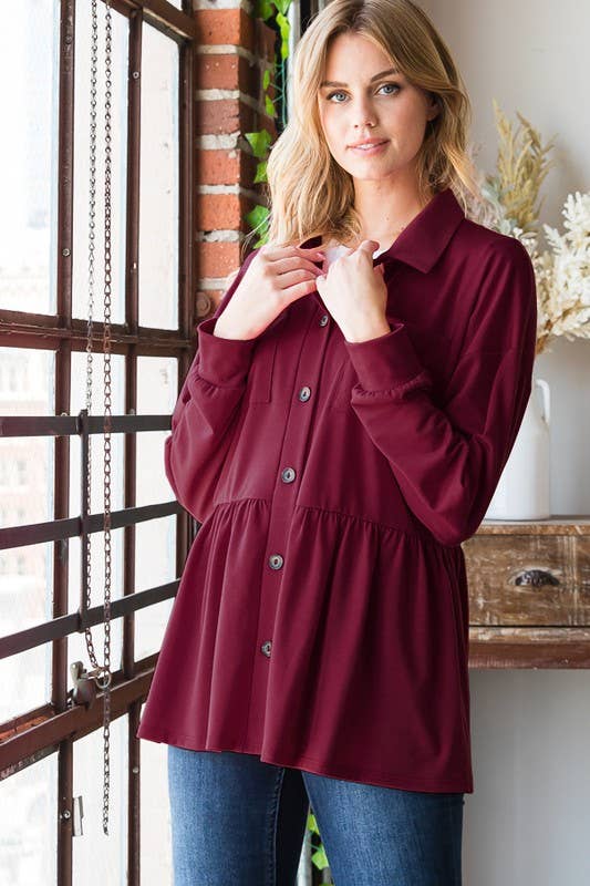 Heimish Button Down Shacket with Shirring